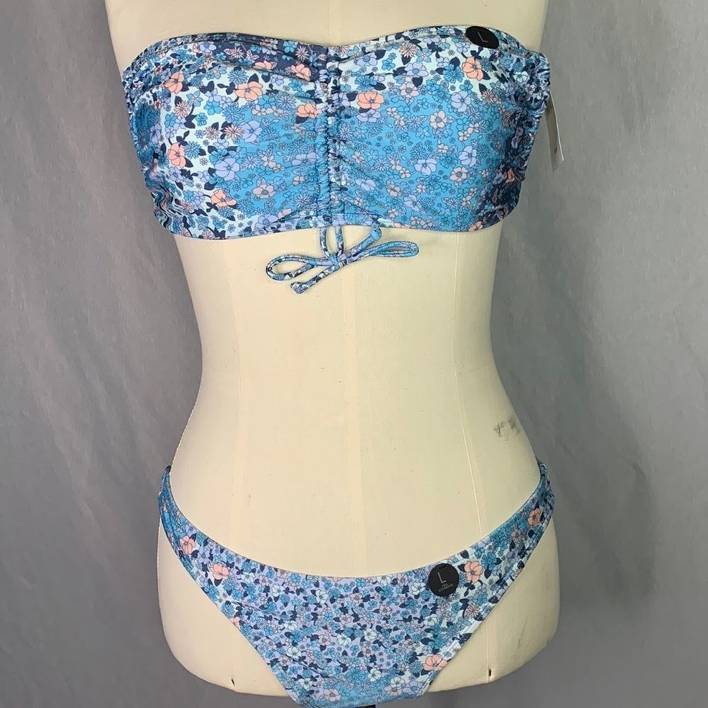 Gathered Backless Halter Bikini Top & Bottom Shimmer -L